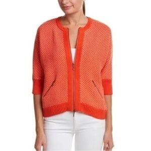 Cabi Sz S Sweater Full Zip Cocoon Cardigan Half Sleeve Orange 100% Cotton